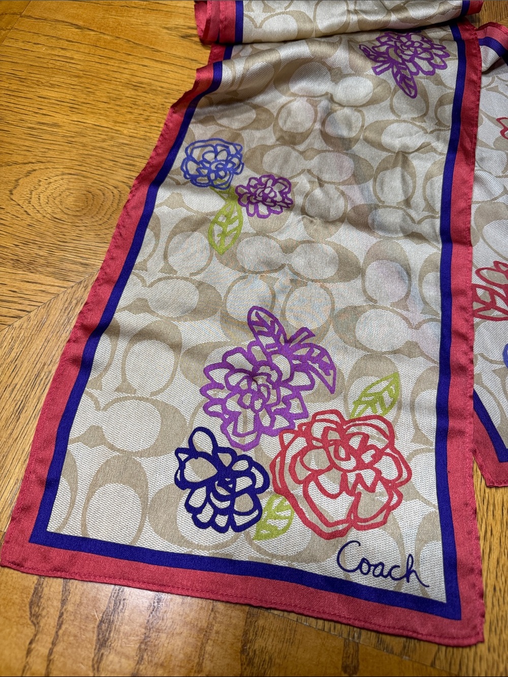 COACH POPPY DAISY SIGNATURE OBLONG SILK SCARF - Picture 3 of 5